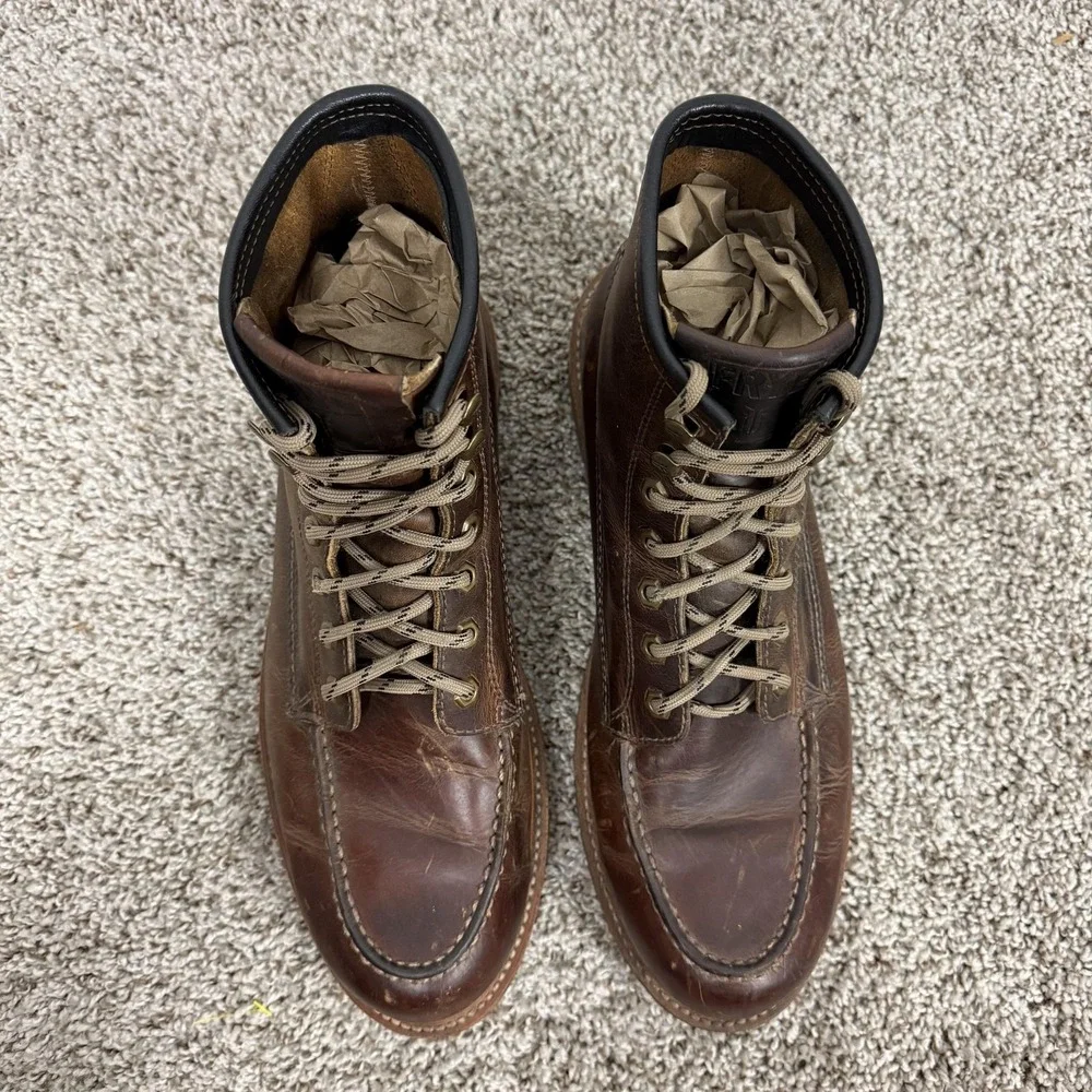 Frye Dakota Boots Mens Size 10.5 Brown Leather Mid Lace Moc Toe Lug Sole